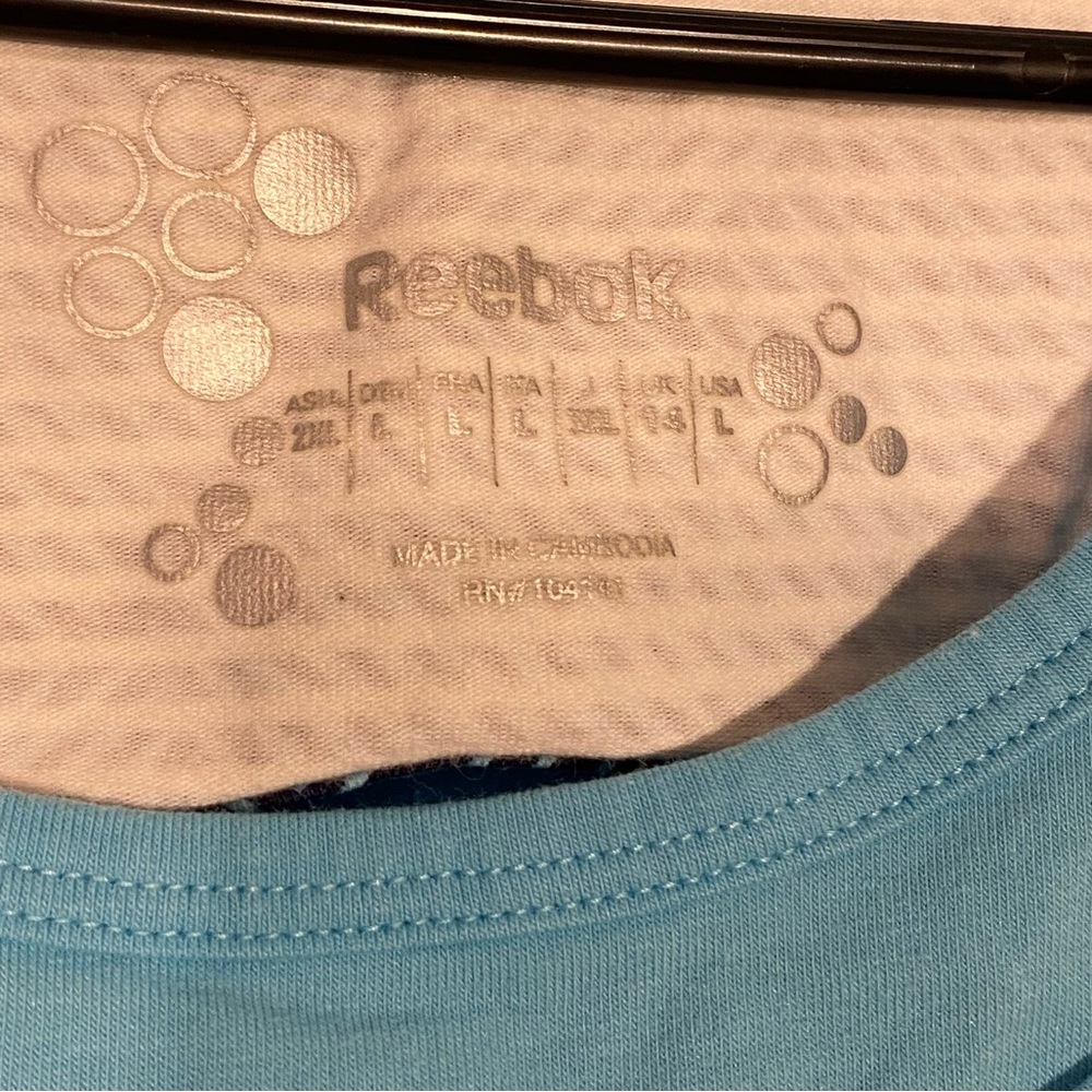 Reebok Inbuilt Bra Patterned Stretch Cotton Racerback Performance Tank Top Blue - Picture 4 of 6